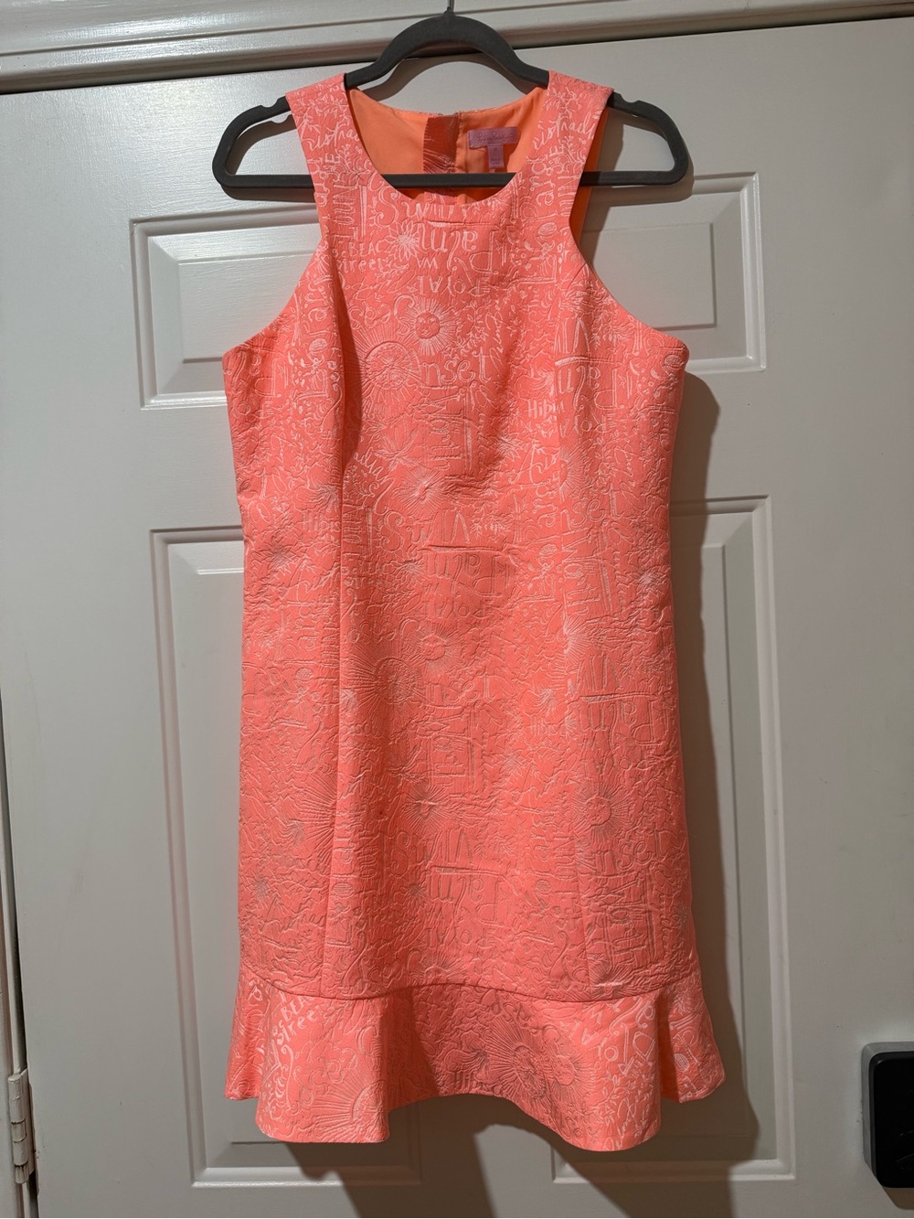 Lilly Pulitzer Coral Textured Ruffle-Hem Mini Dress